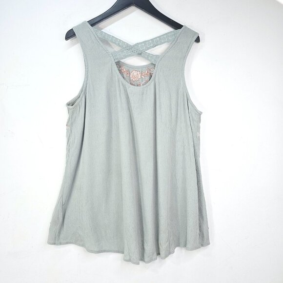 Knox Rose Sage Green Boho Embroidered Sleeveless Flowy Top - Picture 5 of 7